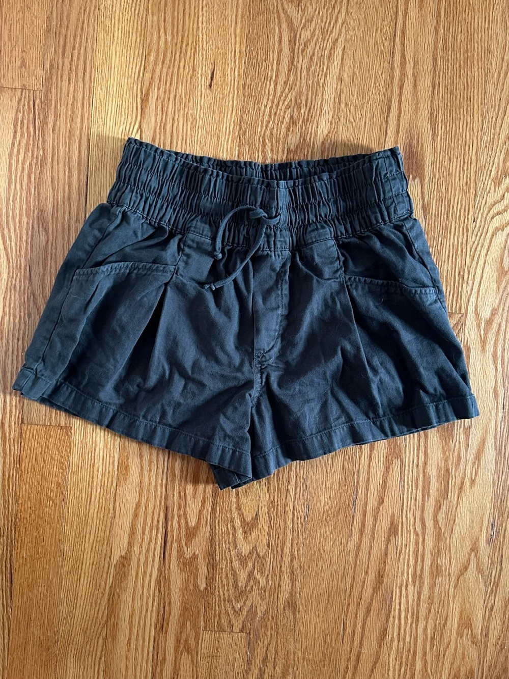 aerie Black High-Waist Smocked Drawstring Shorts